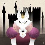  anthro breasts bust_portrait canid canine castle cleavage clothed clothing crown dangerfox female fox fur hi_res jewelry looking_at_viewer mammal nakhta necklace portrait queen royalty ruff_(clothing) solo stylized white_body white_fur 
