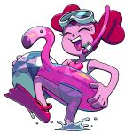  1girl :d ^_^ alternate_costume ball beachball closed_eyes closed_mouth colored_skin discount-supervillain eyelashes gem gem_(steven_universe) goggles goggles_on_head heart heart-shaped_hair holding inflatable_flamingo innertube no_ears one-piece_swimsuit open_mouth pink_skin smile snorkel spinel_(original_form)_(steven_universe) spinel_(steven_universe) standing standing_on_one_leg steven_universe steven_universe:_the_movie swim_ring swimsuit toon_(style) transparent_background water 