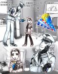  1boy 1girl ak-74m american_flag anarchy_symbol assault_rifle black_pants black_shirt black_shoes black_skirt check_commentary cheek_rest closed_eyes coat commentary_request discrimination food grin gun hat height_difference high_heels highres holding holding_food holding_ice_cream ice_cream indoors jacket kalashnikov_rifle kitchen leaning_forward liberashechka_(rusizel) looking_at_another medium_hair miniskirt necktie nervous_sweating offering_food open_clothes open_jacket original pants peace_symbol_necklace peaked_cap pleated_skirt racism rifle rusizel russian_commentary russian_ground_forces russian_text russo-ukrainian_war shirt shoes skirt smile sneakers sweat tongue tongue_out translation_request ukrainian_flag weapon white_coat white_pants z_(russian_symbol) zetnik_(rusizel) 