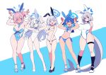  5girls absurdres ahoge animal_ears antenna_hair armpits ass_visible_through_thighs between_breasts bikini black_choker black_eyes black_shoes black_socks blue_archive blue_bikini blue_eyes blue_hair blue_halo blue_leotard blue_necktie blue_sailor_collar blue_shoes blush breasts cetacean_tail choker cleavage clothes_between_breasts colored_eyelashes colored_inner_hair commentary_request covered_navel detached_collar double-parted_bangs fake_animal_ears fang fins fish_tail flat_chest full_body glasses grey_hair hair_between_eyes hair_bun hair_intakes hair_ornament halo high_heels highleg highleg_leotard highleg_one-piece_swimsuit highres huge_breasts kokoro_(blue_archive) kotone_(blue_archive) large_breasts leotard long_hair looking_at_viewer makina_(blue_archive) multicolored_eyes multicolored_hair multiple_girls navel necktie necktie_between_breasts one-piece_swimsuit open_mouth orca_hair_ornament otomii pink_eyes pink_hair playboy_bunny rabbit_ears rabbit_pose round_eyewear sailor_collar sayuri_(blue_archive) see-through_clothes see-through_shirt shirt shoes short_hair side-tie_bikini_bottom skin_fang skindentation socks standing string_bikini striped_bikini striped_clothes sumika_(blue_archive) swimsuit tail thigh_gap thigh_strap two-tone_one-piece_swimsuit two_side_up white_eyelashes white_hair white_leotard white_one-piece_swimsuit white_shoes wrist_cuffs x_hair_ornament yellow_eyes 