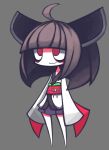  1girl ahoge brown_hair commentary_request grey_background japanese_clothes kimono noda_rejinu obi purple_skirt red_eyes sash short_kimono short_yukata simple_background skirt solo touhoku_zunko two-tone_kimono voiceroid white_kimono yukata 