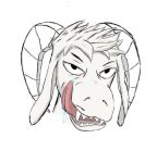  anthro bodily_fluids bovid canid canine caprine dragon_wick fangs goat headshot_portrait horn looking_at_viewer male mammal open_mouth portrait saliva solo teeth wick 