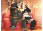  absurd_res anthro bullying clothed clothing detailed_background duo feet furniture hi_res lamp male male/male mammal nintendo nintendo_switch open_mouth overweight overweight_male playing rodney_(dj) sandles smolderingbrand sofa steve_jovonovich ursid video_games 