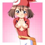  breasts copo_deluxe food fruit haruka_(pokemon) lowres may melon nintendo nipples open_clothes open_shirt pokemon shirt 
