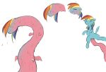  2016 blue_body cutie_mark equid eyes_closed feathered_wings feathers female feral friendship_is_magic genitals hair hi_res mammal multicolored_hair my_little_pony penetration pussy rainbow_dash_(mlp) rainbow_hair sequence simple_background species_transformation surprise tentacle_creature transformation vaginal vaginal_penetration wet what white_background wings yajima 