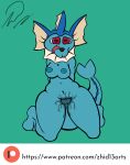  &lt;3 &lt;3_eyes absurd_res anthro big_breasts blue_body bodily_fluids breasts eeveelution female fin genital_fluids hi_res nintendo nipples orgasm patreon pok&eacute;mon pok&eacute;mon_(species) pussy_juice solo solo_focus thick_thighs tongue tongue_out vaporeon video_games wide_hips zhid13arts 
