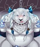  2021 anthro belly blush chain chained clothed clothing erection erection_under_clothing fur gomdepp hi_res kemono league_of_legends male mammal moobs navel nipples overweight overweight_anthro overweight_male polar_bear riot_games solo tongue tongue_out underwear ursid ursine video_games volibear white_body white_fur 