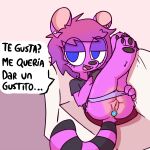  1:1 anal anthro buttplug check_translation clothing coati female gem hair hi_res mammal mocho4266 panties procyonid purple_hair sex_toy solo spanish_text text translation_request underwear upskirt 