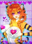  &lt;3 animal_humanoid big_breasts blush breast_squish breasts digital_media_(artwork) felid felid_humanoid female fur hair hi_res humanoid leonifa looking_at_viewer mammal mammal_humanoid mostly_nude nipple_cover pantherine pantherine_humanoid simple_background smile solo squish stripes tiger_humanoid 