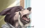  anthro beastars claws disembodied_hand english_text female female_focus fur hand_on_head hi_res juno_(beastars) mouth_shot open_mouth redraw shilohsmilodon signature teeth text 