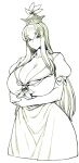 1girl bangs breasts cleavage collarbone collared_dress crossed_arms curvy dress eyebrows_visible_through_hair eyelashes hat highres huge_breasts kamishirasawa_keine long_dress long_hair looking_at_viewer neckerchief puffy_short_sleeves puffy_sleeves short_sleeves sidelocks sketch space_jin tokin_hat touhou white_background 