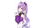  braids genshin_impact keqing_(genshin_impact) long_hair nami_(nyaa) phone pink_eyes purple_hair scarf skirt twintails white 