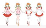  1girl alternate_costume apron bangs chef_hat chino_machiko clenched_hands dress enmaided faceless faceless_female hat hololive hololive_english kfp maid maid_apron official_art orange_hair production_art red_dress slippers takanashi_kiara thighhighs variations virtual_youtuber white_background 