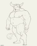  4:5 andromorph anthro belly biceps bovid bovine cattle genitals hi_res horn intersex mammal musclegut muscular muscular_anthro muscular_intersex nipples papyreit pecs pussy slightly_chubby solo 