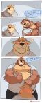  2021 anthro belly blush brown_body brown_fur canid canine canis clothing comic computer domestic_dog duo english_text fur hi_res male male/male mammal necktie overweight overweight_male shirt text topwear undressing ursid vitashi 