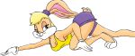  all_fours anthro blonde_hair blue_eyes bottomwear buckteeth clothed clothed_female clothing colored female fur hair joaobw lagomorph leporid lola_bunny looking_at_viewer looney_tunes mammal midriff orange_body orange_fur pink_nose pose purple_bottomwear purple_clothing purple_shorts rabbit shirt shorts smile solo tank_top teeth topwear warner_brothers yellow_clothing yellow_shirt yellow_tank_top yellow_topwear 