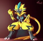  anthro azurioad blush bodily_fluids bodily_fluids_in_pussy breasts cum female genital_fluids genitals hi_res horny_(disambiguation) legendary_pok&eacute;mon lewd_(disambiguation) nintendo paws pok&eacute;mon pok&eacute;mon_(species) precum pussy solo suggestive video_games zeraora 