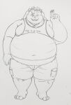  2021 anthro belly bottomwear canid canine canis clothing domestic_dog hi_res hisaki_(live-a-hero) humanoid_hands kemono live-a-hero male mammal one_eye_closed overweight overweight_anthro overweight_male qmdk1234 shirt shorts simple_background sketch solo topwear video_games wink 