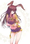  1girl animal_ears bare_shoulders brown_eyes brown_hair bunny_ears glasses highres iesupa midriff navel rabbit_girl rwby shorts solo velvet_scarlatina 