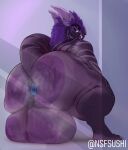  2021 anthro balls big_balls big_butt biped bodily_fluids butt digital_media_(artwork) genital_fluids genitals hi_res huge_butt hyper hyper_genitalia ixen looking_at_viewer male musk nsfsushi nude reptile scalie simple_background smile solo sweat thick_thighs wide_hips 