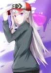  1girl absurdres bangs closed_mouth emilia_(re:zero) eyebrows_visible_through_hair hair_ornament hair_ribbon hat highres long_hair looking_at_viewer pointy_ears purple_eyes purple_ribbon re:zero_kara_hajimeru_isekai_seikatsu ribbon seno_(nanrandesu) silver_hair smile solo x_hair_ornament 