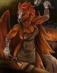 anthro anvil apron apron_only armor avian beak big_breasts blacksmith bracers breasts caribou_(artist) clothing european_mythology feathers female fire fireplace forging fur greek_mythology grey_body grey_scales hair hammer hearth hippogriff mostly_nude mythological_avian mythological_firebird mythology non-mammal_breasts orange_body orange_hair phoenix red_body red_fur scales silver_tail solo tongs tools white_body white_fur wings working 