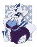  4:5 abstract_background anthro anthrofied big_breasts big_butt border breasts butt choker cleavage clothed clothing collar curvy_figure facial_piercing female fleur-de-lis furgonomics furry-specific_piercing half-closed_eyes hand_behind_head hand_on_hip hi_res huge_breasts jewelry legendary_pok&eacute;mon lip_piercing lugia mature_female narrowed_eyes navel navel_piercing necklace nintendo nose_piercing nose_ring open_mouth piercing pok&eacute;mon pok&eacute;mon_(species) pose rancidious red_eyes solo thick_thighs video_games voluptuous white_border wide_hips 