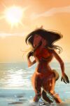  2011 2:3 anthro biped black_hair breasts clothed clothing equid equine female fingers fur gloves_(marking) hair hi_res horse mammal markings outside partially_submerged sea sky solo summer swimwear thefurmerchant water wet wet_body wet_clothing 