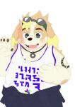  anthro blue_eyes blush canid canine canis clothing domestic_dog eyewear fur goggles hisaki_(live-a-hero) jewelry live-a-hero male mammal multicolored_body multicolored_fur necklace shirt slightly_chubby solo tank_top tanpaoex tattoo topwear 