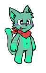  &lt;3 &lt;3_eyes anthro bandanna blush domestic_cat felid feline felis fur green_body hair kerchief low_res male mammal milo_cat_(battlesquadchamp) navel oob scarf screencap simple_background smile solo standing thumbnail tongue tongue_out toony white_background 