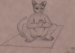  2021 anthro breasts crouching dreamworks felid female front_view full-length_portrait genitals hi_res kung_fu_panda mammal monochrome nipples nude pantherine portrait pussy sabrotiger sketch snow_leopard solo song_(kung_fu_panda) yoga 