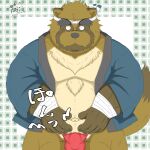  1:1 2021 anthro asian_clothing balls_outline belly black_nose brown_body brown_fur bulge canid canine clothing east_asian_clothing eyes_closed fundoshi fur genital_outline happi_(clothing) japanese_clothing kemono male mammal navel overweight overweight_anthro overweight_male penis_outline raccoon_dog solo tanuki tanutronik753_k underwear 