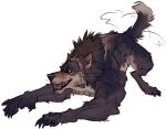  anthro brown_body brown_fur canid canine canis fur hi_res male mammal muscular muscular_anthro muscular_male nmvsolidus open_mouth simple_background solo tailwag were werecanid werecanine werewolf white_background wolf yellow_eyes 