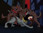  ace_the_bat-hound alley anal anal_penetration animated balls batman_(series) brown_body brown_fur bud_the_hyena_(dc) canid canine canis city collar dc_comics domestic_dog evil_grin feral frame_by_frame fur gangbang genitals gotham_city grey_body grey_fur group group_sex hyaenid lou_the_hyena_(dc) male male/male mammal muskydusky oral outside paws penetration penis red_sky sex short_playtime sky smile spots superhero tongue tongue_out trash_can window 