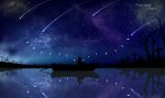  1girl ajisashihou bird boat comet cross crow flandre_scarlet highres long_hair night night_sky reflection sky solo star_(sky) starry_sky touhou water watercraft wide_shot 