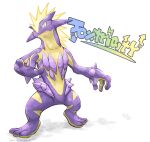 character_name closed_mouth dated fang full_body gen_8_pokemon highres katkichi legs_apart looking_at_viewer no_humans pokemon pokemon_(creature) skin_fang solo standing toes toxtricity toxtricity_(amped) 