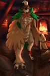  2:3 abs absurd_res ambiguous_species anthro avian bag bandanna cowl decidueye duo feathers fireplace genitals head_feathers hi_res humanoid_genitalia humanoid_penis kerchief male male/male mr._frenzy muscular muscular_anthro muscular_male nintendo pecs penis pok&eacute;mon pok&eacute;mon_(species) standing_on_another talons video_games white_body white_feathers 