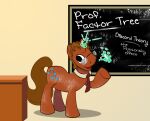  2012 black_eyes brown_hair brown_tail chalkboard cutie_mark desk english_text equid equine eyewear fluffy fluffy_tail furniture glasses hair hasbro horn male mammal my_little_pony necktie open_mouth simple_background solo teacher text traditional_media_(artwork) unicorn zillford 
