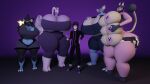  3d_(artwork) anthro big_breasts big_butt black_body black_clothing blender_(software) blue_body breasts butt cleavage clothed clothing darkdraketom digital_media_(artwork) female goodra group hand_on_breast hand_on_hip hi_res huge_breasts human looking_at_viewer luxray male mammal miltank multi_breast nidoqueen nintendo nipple_covers pink_body pok&eacute;mon pok&eacute;mon_(species) pok&eacute;mon_trainer purple_body simple_background size_difference smaller_male taller_female thick_thighs video_games 