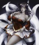  ahri animal_ears asian_clothes cleavage league_of_legends lohel nopan tail 