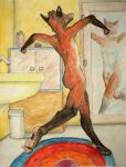  bathroom canid canine dancing english_text feet feetpaw fox hi_res male mammal nic nude paws teenager text young 