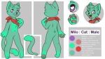  &lt;3 &lt;3_eyes anthro cute_face digital_drawing_(artwork) digital_media_(artwork) domestic_cat english_text feet felid feline felis full-length_portrait fur green_body kerchief lammyg looking_at_viewer male mammal milo_cat_(battlesquadchamp) model_sheet navel one_eye_closed open_mouth pawpads paws portrait simple_background smile solo text tongue tongue_out wink 