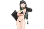  anthropomorphism bikini black_hair breasts cleavage computer gloves green_eyes long_hair navel original pop_kyun swimsuit tie underboob white 