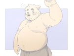  2021 4:3 anthro belly blush bottomwear canid canine canis clothing domestic_dog humanoid_hands inunoshippo kemono male mammal moobs overweight overweight_anthro overweight_male pants solo 