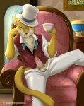  anthro bakameganekko balls baron_humbert_von_gikkingen better_version_at_source beverage clothing cup domestic_cat erection felid feline felis genitals gentleman ghibli half_naked hat headgear headwear hi_res humanoid_genitalia humanoid_penis invalid_tag inviting male mammal penis presenting seductive smile solo tea the_cat_returns top_hat 