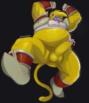  absurd_res anthro barmaku bodily_fluids cum dragon_ball dragon_ball_gt genital_fluids genitals great_ape_baby hi_res male mammal muscular muscular_anthro muscular_male nude oozaru penis primate red_eyes simple_background solo 