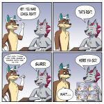  2021 anthro canid canine canis chest_tuft comic dialogue drawing duo english_text fox furniture hair hi_res holding_object humor male mammal shreddy_(shreddyfox) shreddyfox sitting smile standing table text tuft wolf 