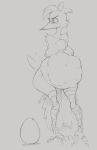  2021 abdominal_bulge areola avian banjo-kazooie beak belly bird blush breasts breegull egg eyelashes feathers female hi_res kazooie monochrome nipples non-mammal_breasts non-mammal_nipples rareware simple_background sketch solo susfishous tail_feathers video_games white_background 