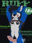  absurd_res anthro big_penis black_body black_fur black_hair blue_body blue_fur canid canine canis chest_harness chest_tuft chester_bay cover footprint fur genitals green_eyes grey_body grey_fur hair harness hi_res magazine magazine_cover male mammal maned_wolf muscular muscular_anthro muscular_male nipples pawprint penis pink_nipples pink_penis pinup pose pubes scarfshepherd solo tongue tongue_out tuft washthescarf wolf 
