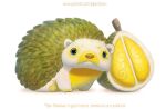  2021 ambiguous_gender blue_eyes cryptid-creations durian eulipotyphlan food fruit fur hedgehog looking_at_viewer mammal plant simple_background solo text url white_background white_body white_fur yellow_body yellow_fur 